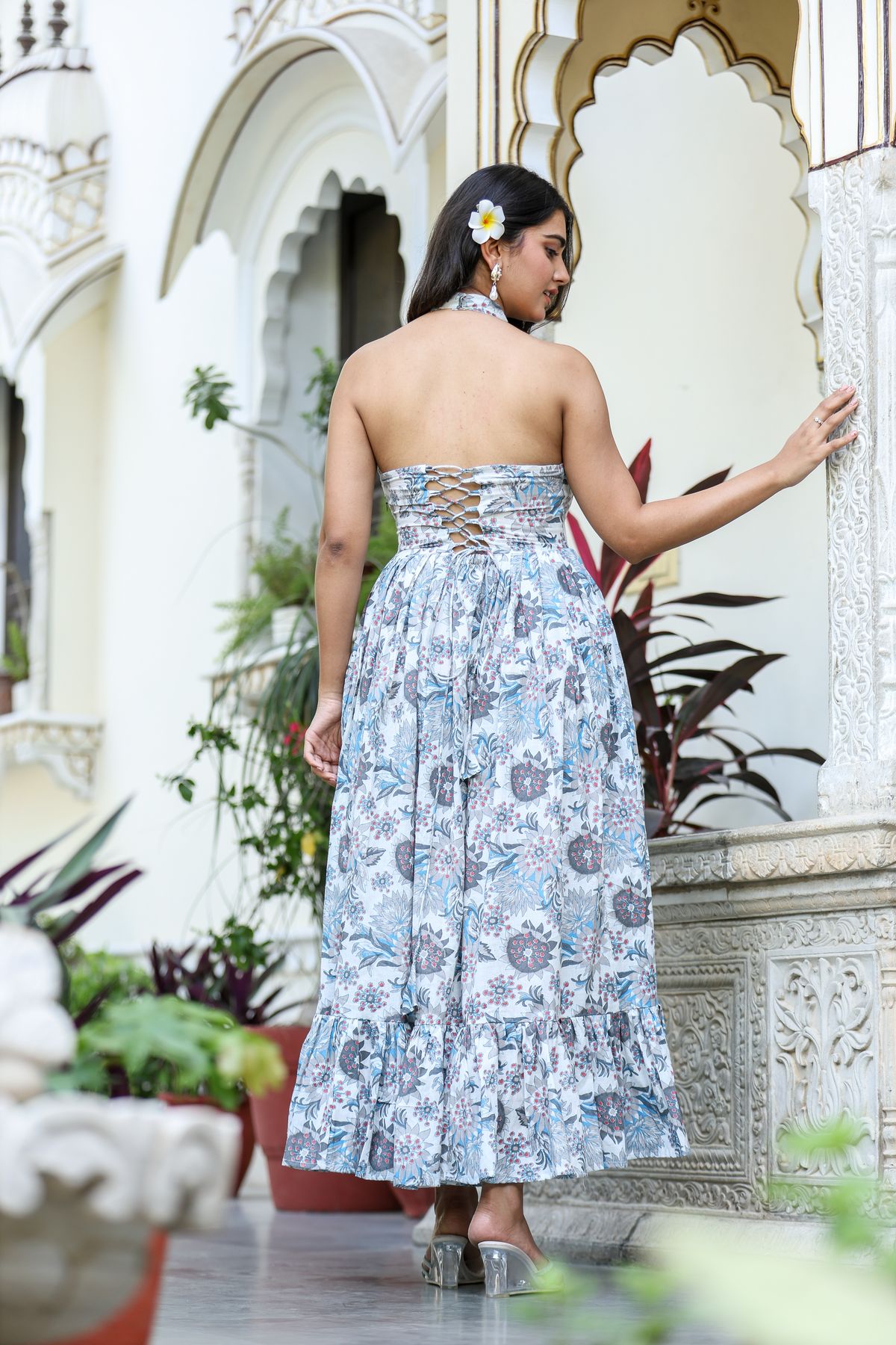 Blue Floral Halter Neck Maxi Dress – photo 4