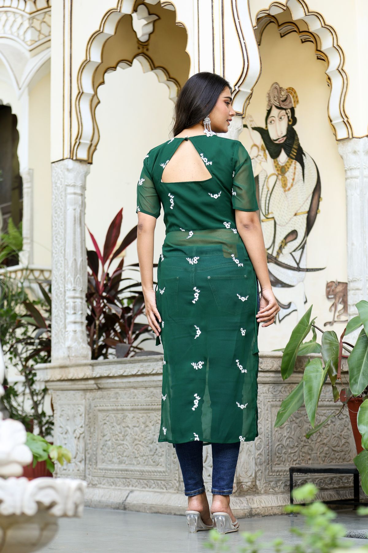 Bottle Green Embroidered Kurti with Side Tie-Up – photo 5