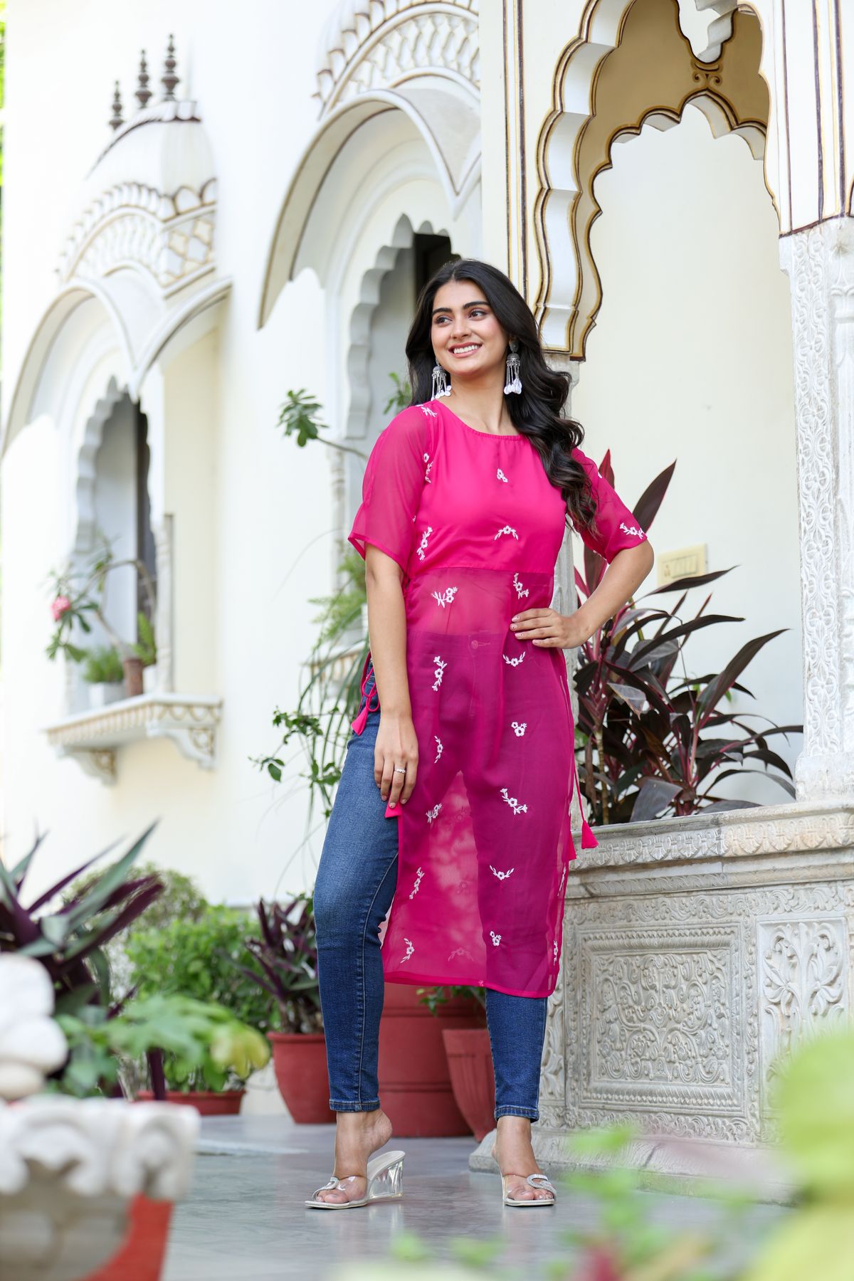 Rani Pink Embroidered Kurti with Side Tie-Up – photo 5